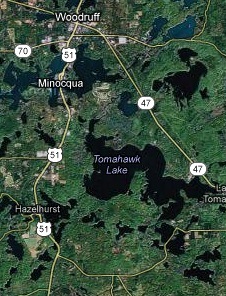 Minocqua Chain of Lakes by google maps