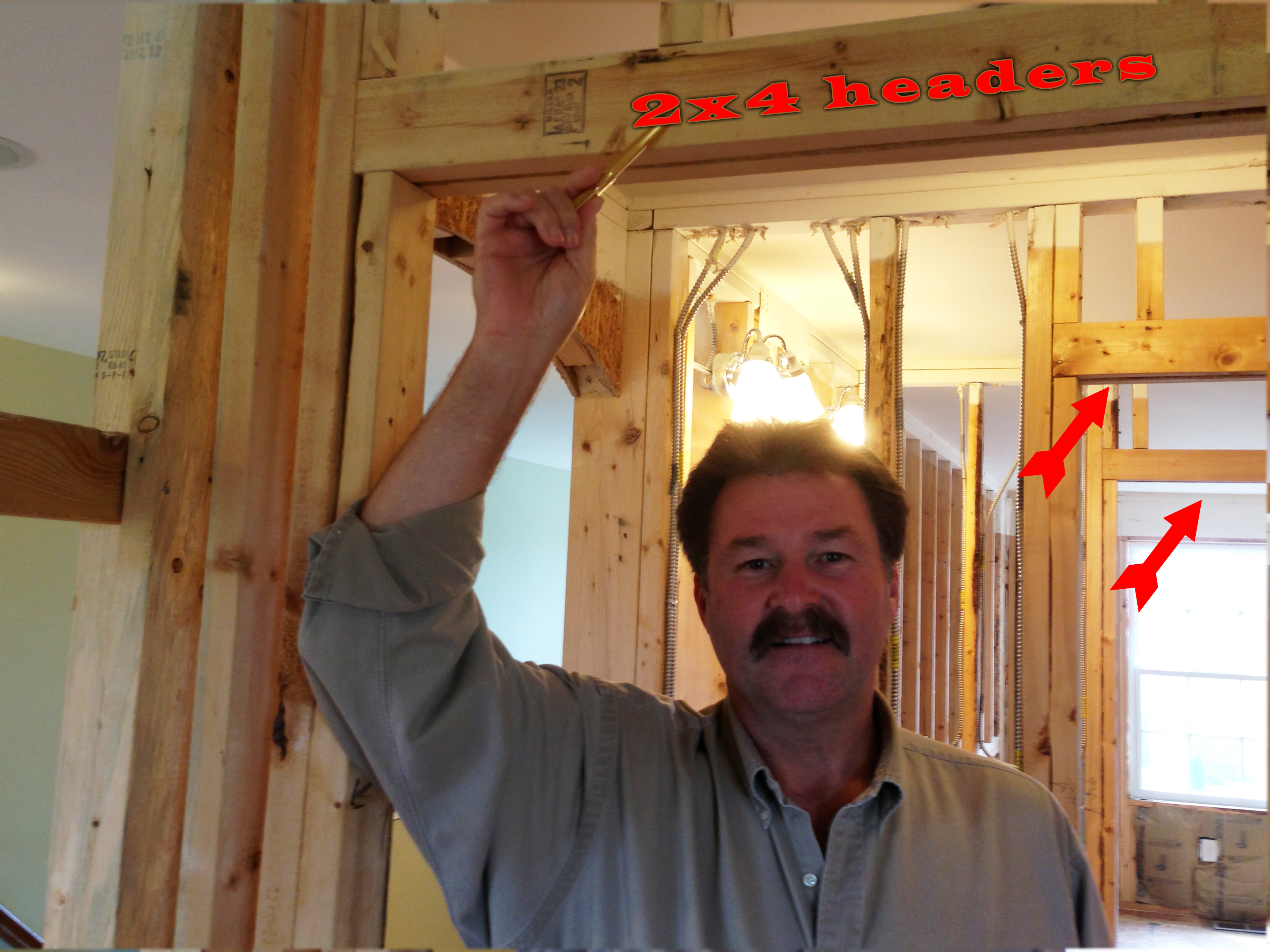 2x4 headers above openings are typical on prefabricated homes